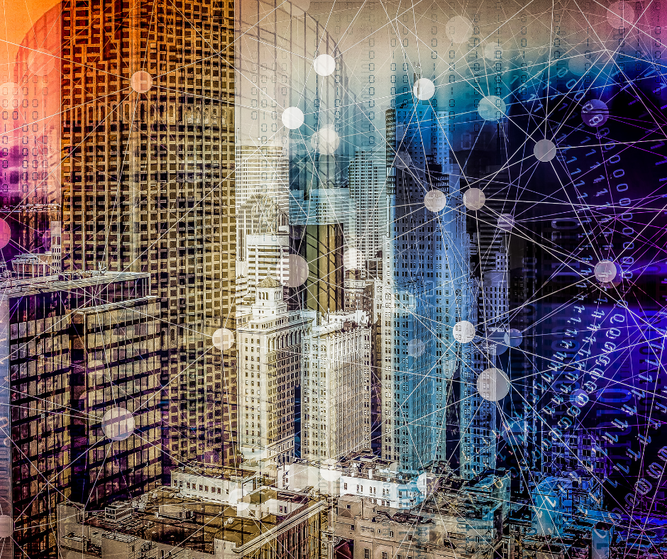 Immagine che rappresenta gli smart building di una città intelligente.