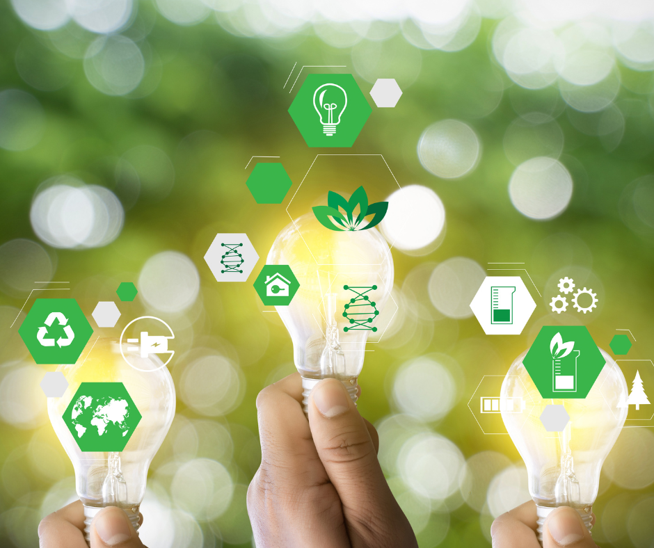 Lampadine e simboli che fanno pensare al risparmio energetico.