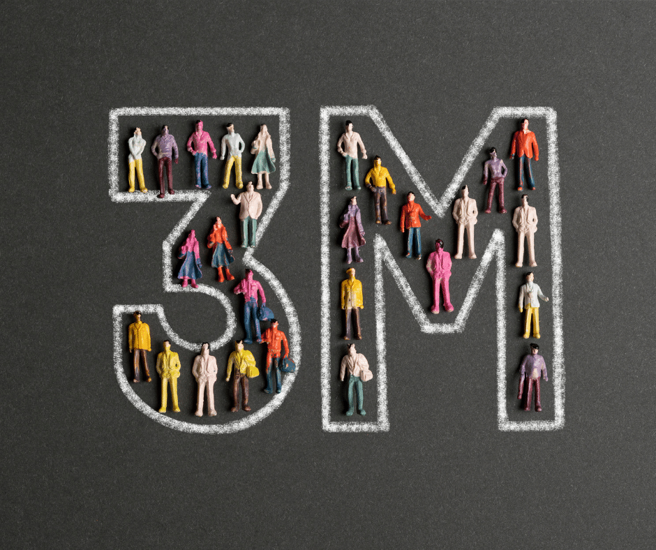 Immagine che fa pensare al logo dell'azienda 3M, con un 3 e una m su sfondo nero.